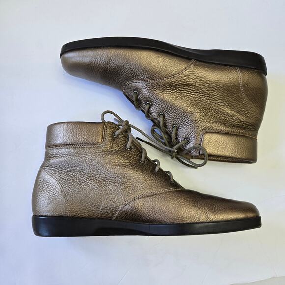 Ros Hommerson Vintage 80s Bronze Leather Ankle Boots 9.5N Metallic Booties - Picture 7 of 11
